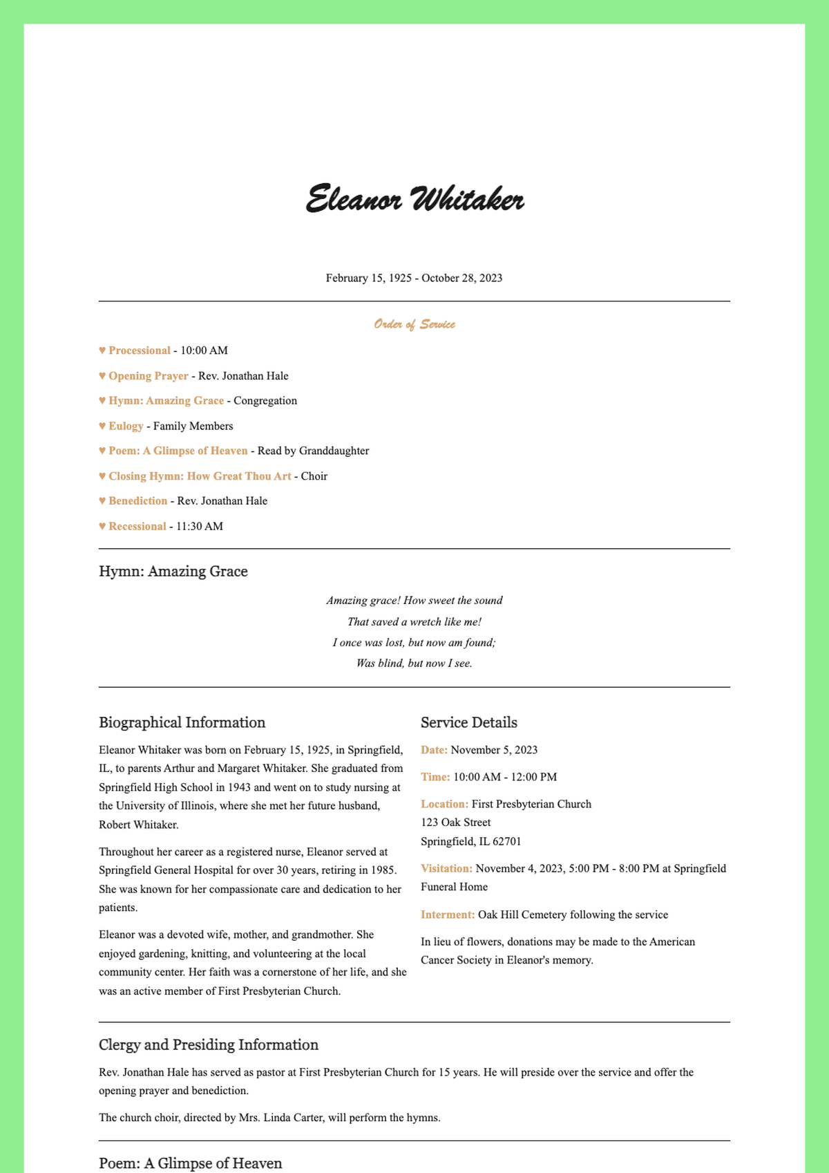 Funeral program for Queenie George with photo and hymn details_variant_3